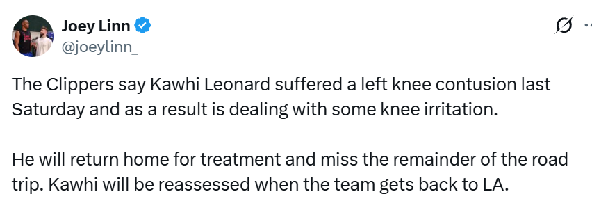 乐鱼体育官网-快船官宣小卡确诊左膝挫伤+炎症！至少缺两场比赛 离队前一幕曝光